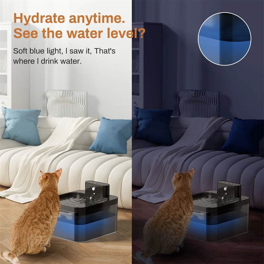 Fuente de agua automática para gatos, dispensador de agua inalámbrico para mascotas (perro y gato), sensor infrarrojo de 2,2 L, accesorios para bebederos inteligentes para mascotas.