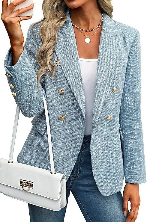 Traje de mujer de nueva tendencia de moda 2026, básico, ajustado, versátil, de color liso, sencillo, para la oficina o para ir al trabajo.