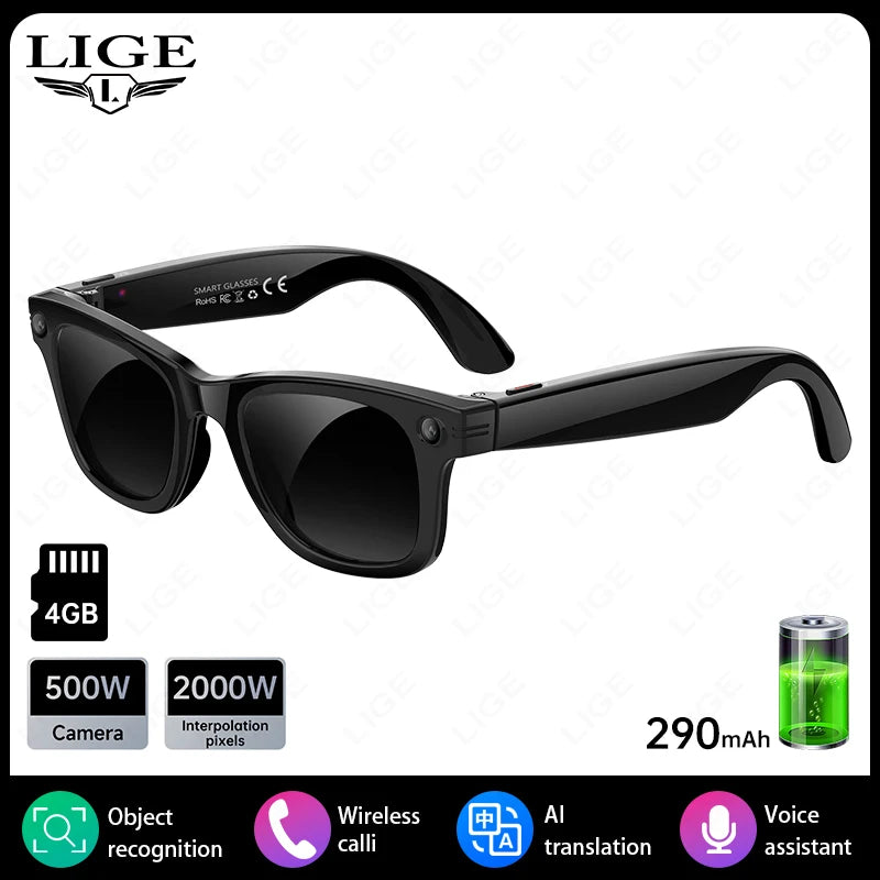 Gafas inteligentes con IA, 5 millones de píxeles, grabación de vídeo, reconocimiento fotográfico, traducción de respuestas, batería de 290 mAh, resistencia al agua IP66, Bluetooth.