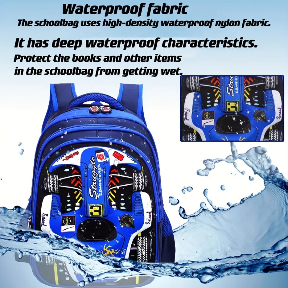 Mochila infantil personalizada con diseño de coche 3D para niño, divertida mochila escolar de dibujos animados para niños, mochila elegante para niños, duradera e impermeable.