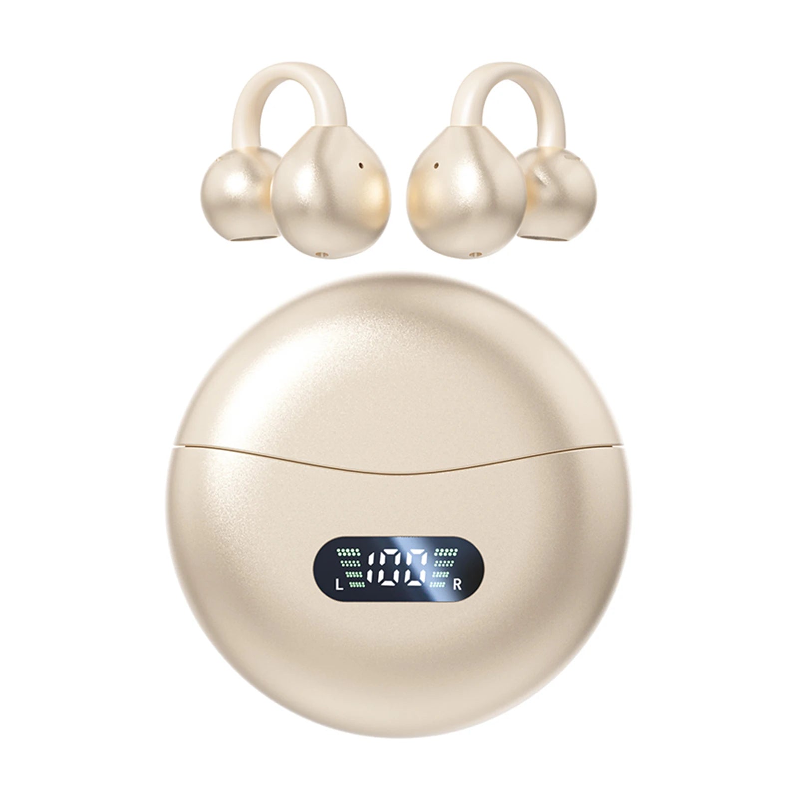 Auriculares de conducción ósea Bluetooth 5.4, auriculares con clip para la oreja, cómodos, deportivos, con pantalla digital.