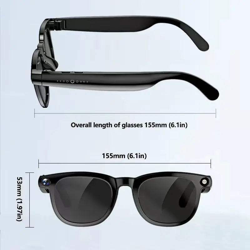 Gafas inteligentes con cámara de píxeles de 800 W, foto y vídeo, gafas de sol con IA, traducción de conversaciones, reuniones de oficina, música y reconocimiento de IA.