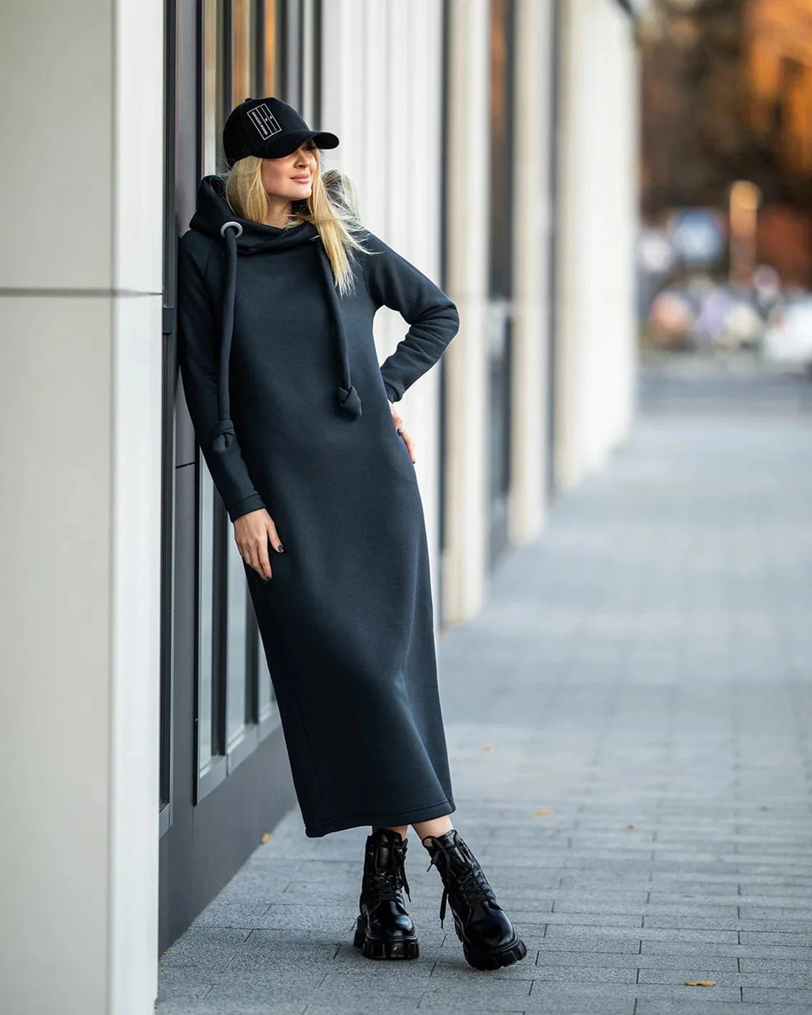Vestido largo de punto holgado con capucha para mujer, ideal para otoño e invierno. Vestido de terciopelo con capucha, estilo casual, con detalles de costura. Vestido cálido.