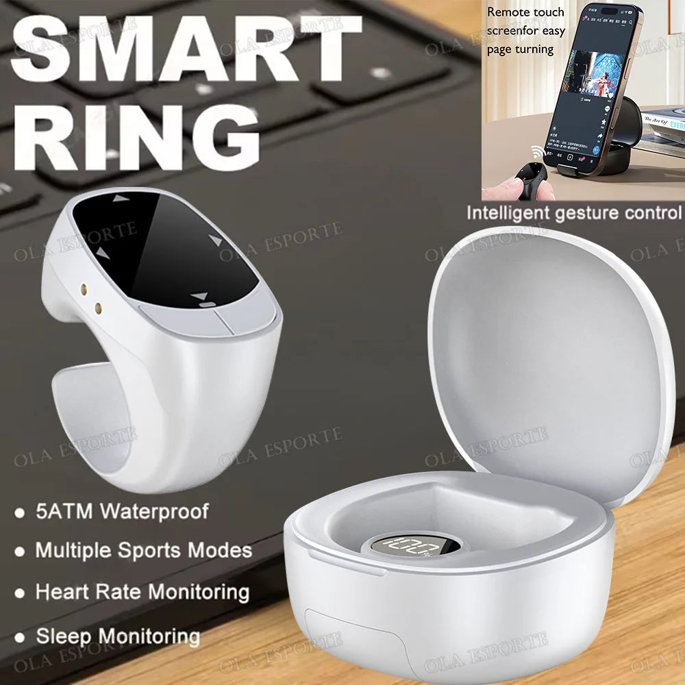 Nuevo anillo inteligente multifuncional con control remoto, Bluetooth 5.3, desplazamiento de página, volteo de video, función "Me gusta" automático y captura de fotos para smartphones.