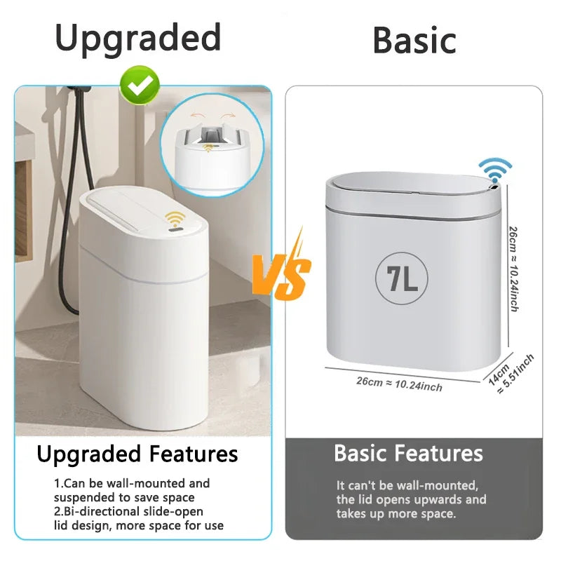 Cubo de basura inteligente con sensor y tapa, 7/9 litros, para montaje en pared, automático, con ranura estrecha, para inodoro, cocina o inducción.