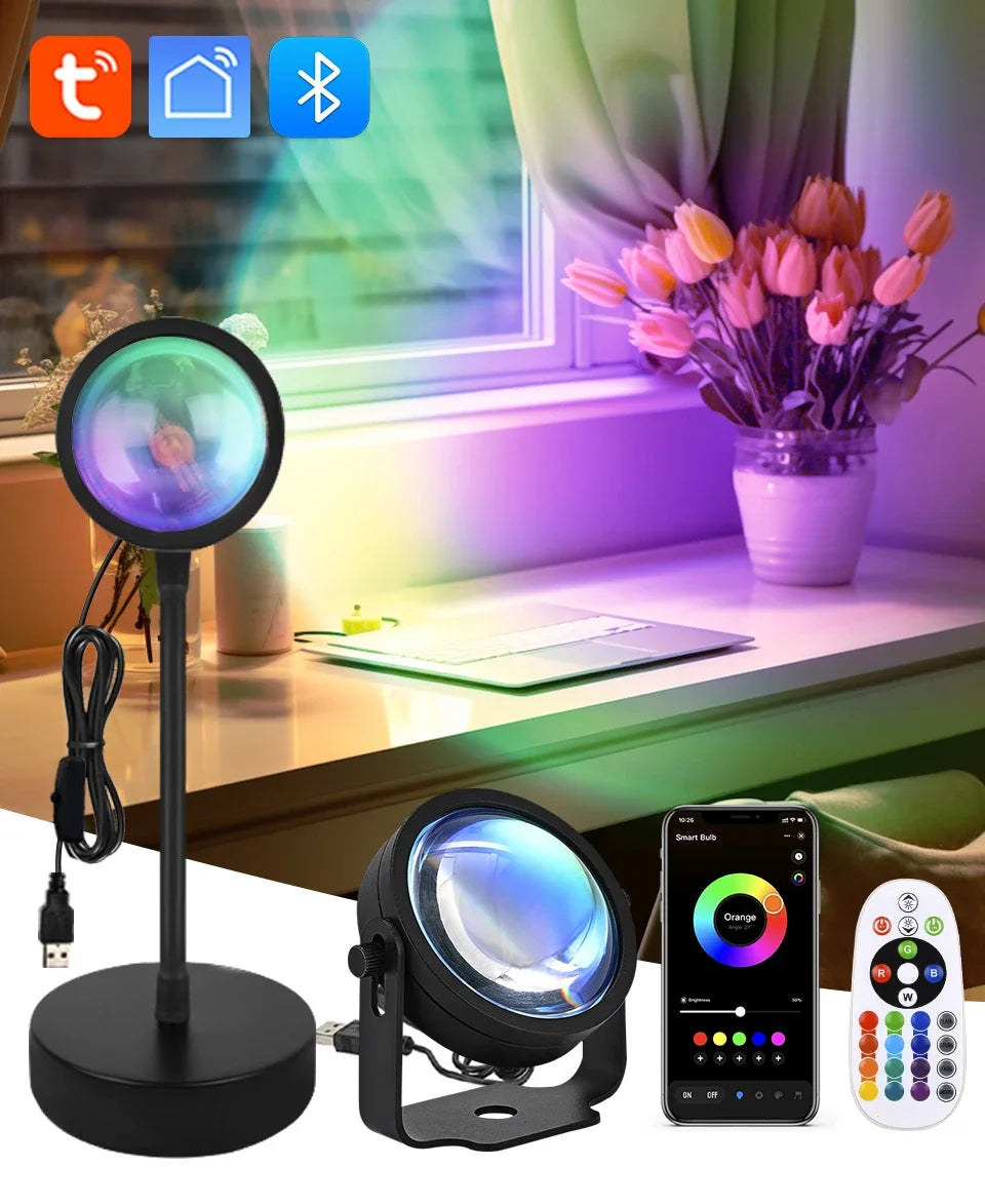 Lámpara inteligente de puesta de sol Tuya, proyector USB de puesta de sol.