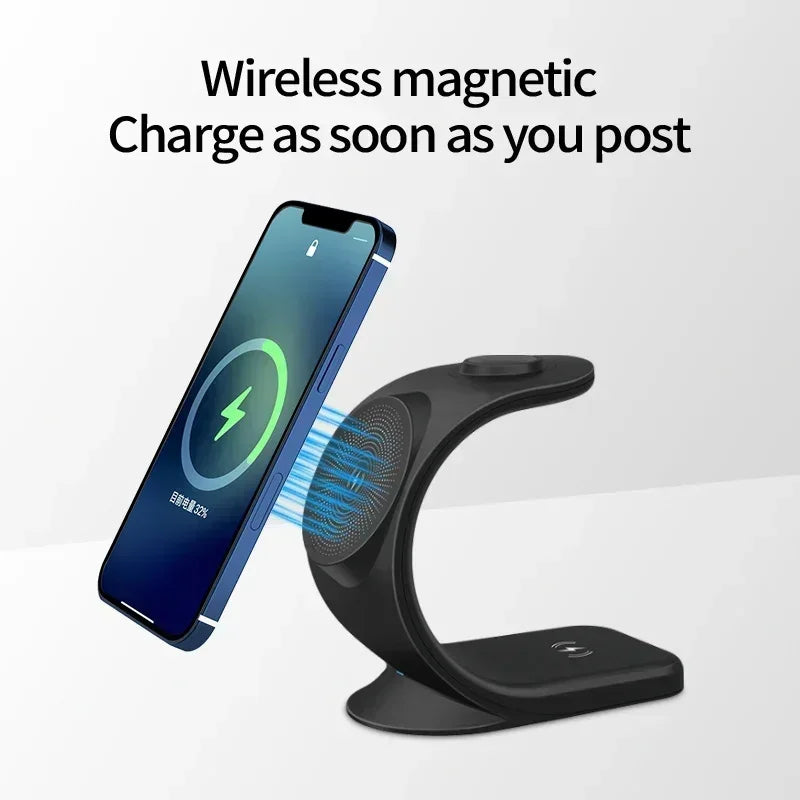 Cargador inalámbrico magnético 3 en 1, estación de carga rápida para MagSafe iPhone 16~12 Pro Max iWatch 10/9/8/7/6/5/4/3/2 SE AirPods Pro