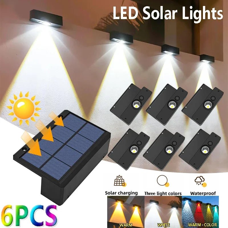 Luces solares LED para jardín, potentes y brillantes, para exteriores, con luz solar directa, IP65, lámpara de pared impermeable para patio, jardín, balcón y valla.
