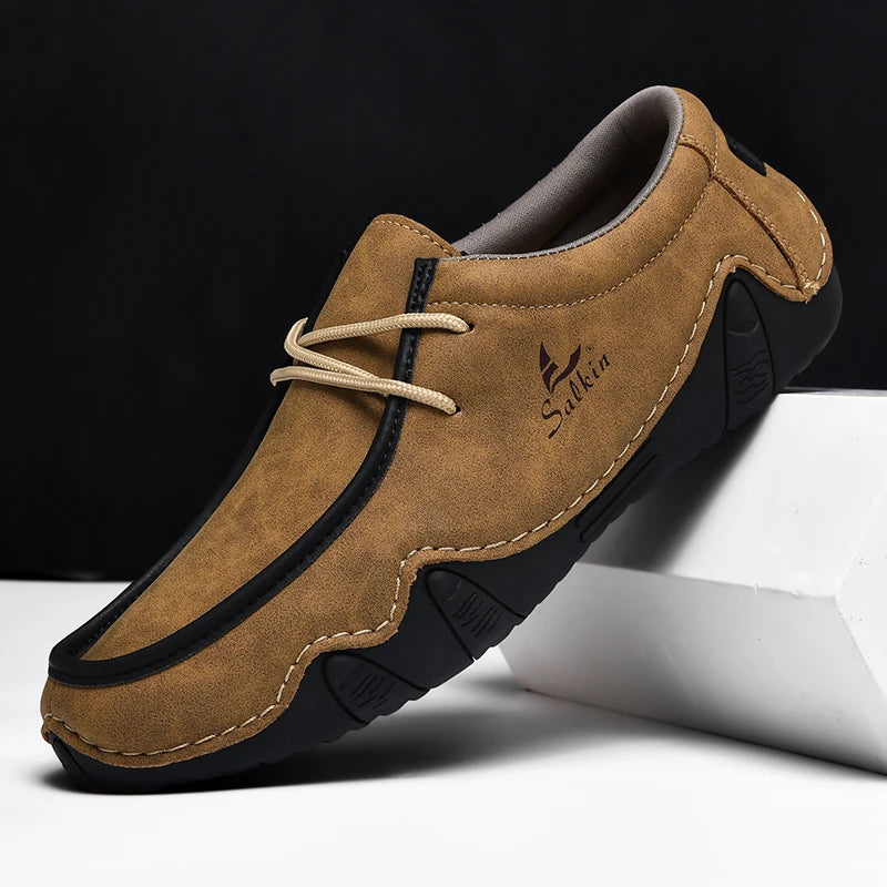Zapatillas de moda para mujer, hechas a mano, de cuero, estilo casual, con plataforma, mocasines, transpirables, para conducir, tallas grandes.