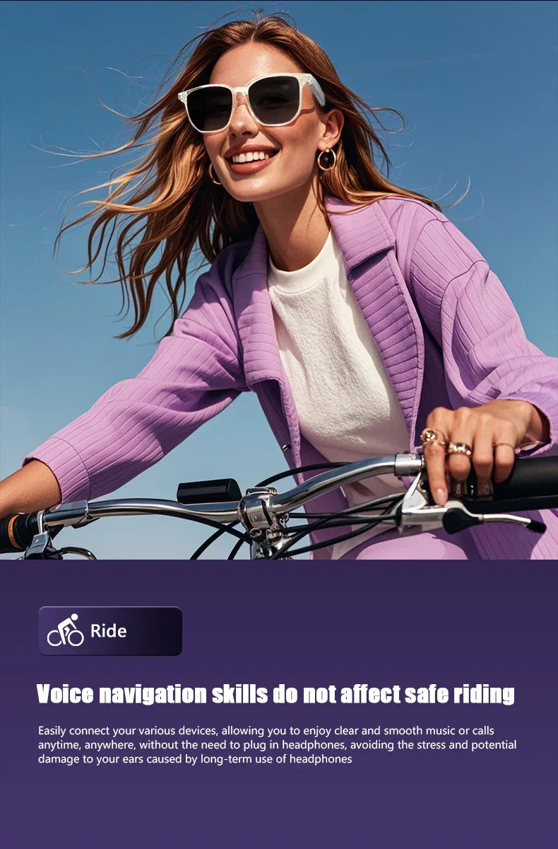 Gafas inteligentes GS03 mejoradas con cámara, grabación de vídeo, reconocimiento fotográfico por IA, traducción de llamadas por Bluetooth y asistente de voz.