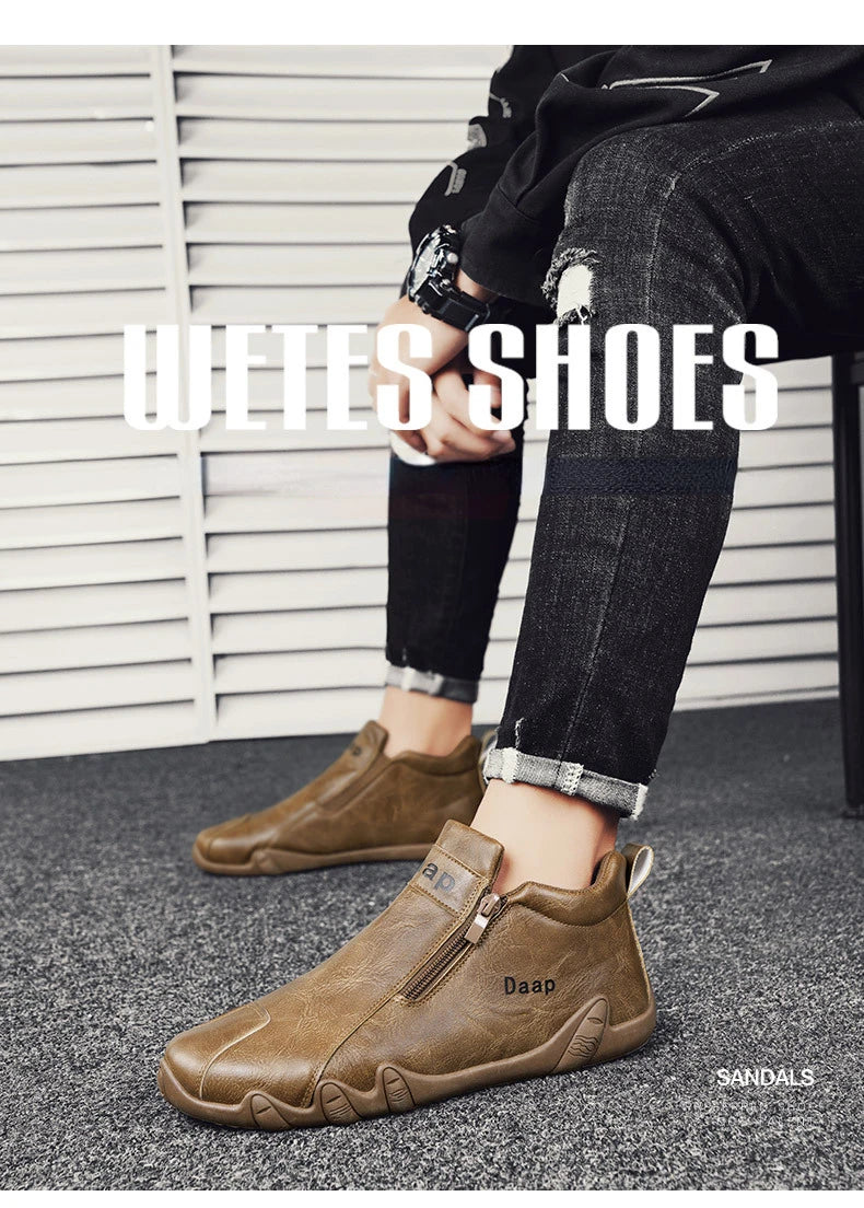 Zapatos casuales nuevos para hombre 2024, botines de lujo con punta redonda, zapatos ligeros sin cordones para caminar, zapatillas altas cómodas para hombre, ideales para actividades al aire libre.
