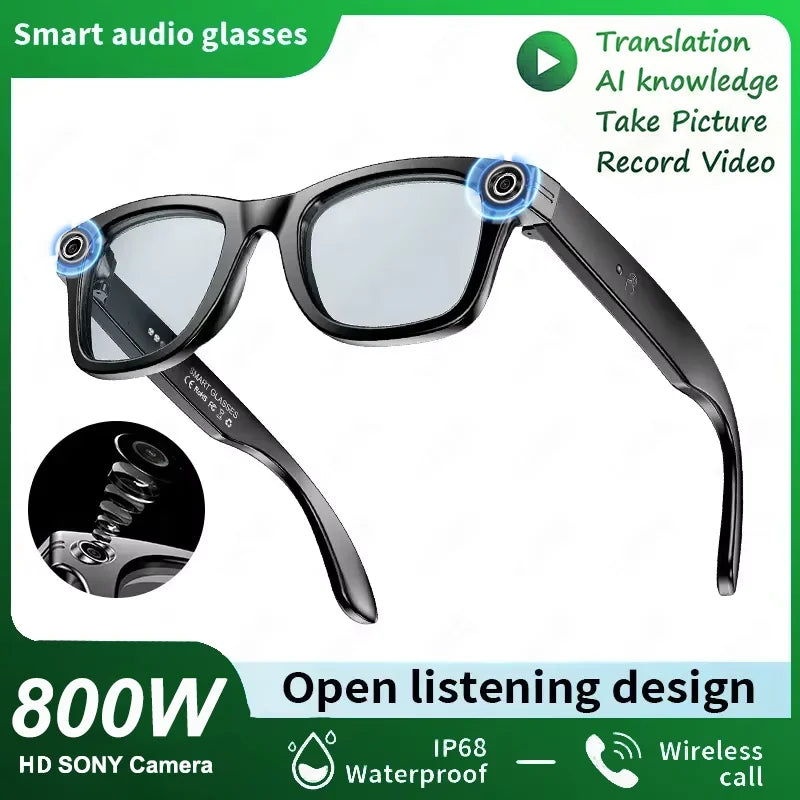 Gafas inteligentes para hombre 2026 con cámara de 8 MP, WiFi, Bluetooth, control táctil, resistencia al agua IP67, traducción con IA, cancelación de ruido y gafas con IA para mujer y hombre.
