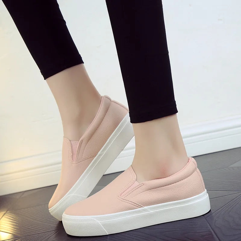 Mocasines de piel Comemore para mujer, tendencia primaveral, zapatos planos casuales, zapatos sin cordones de plataforma vulcanizados, zapatillas deportivas para mujer.