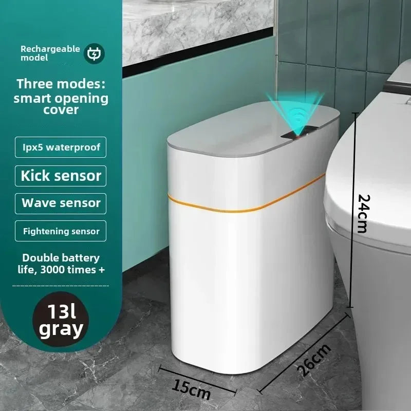 Cubo de basura inteligente para salón, baño y dormitorio, cubo de basura doméstico versátil con tapa de apertura mediante sensor eléctrico.