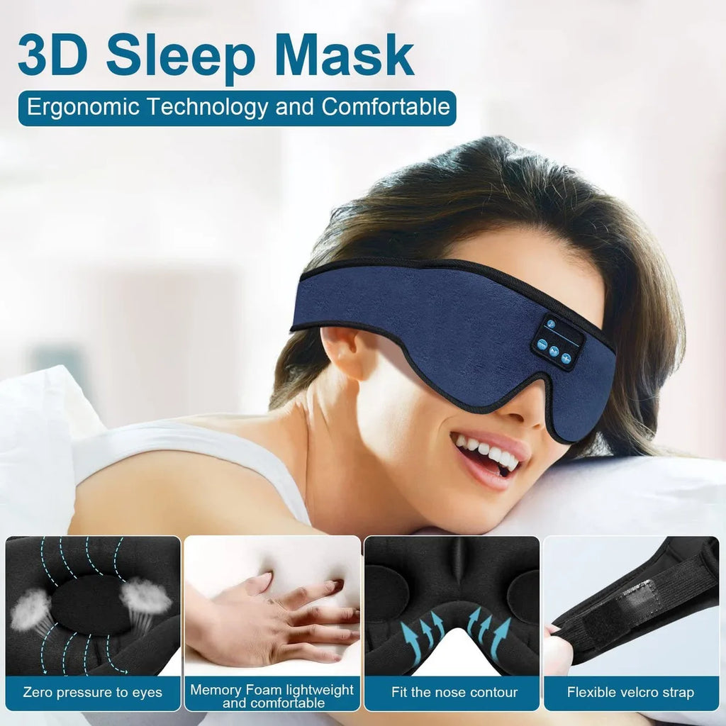Auriculares para dormir 3D Bluetooth 5.0 con diadema, inalámbricos, transpirables, con antifaz musical, ideales para quienes duermen de lado y para viajes en avión.