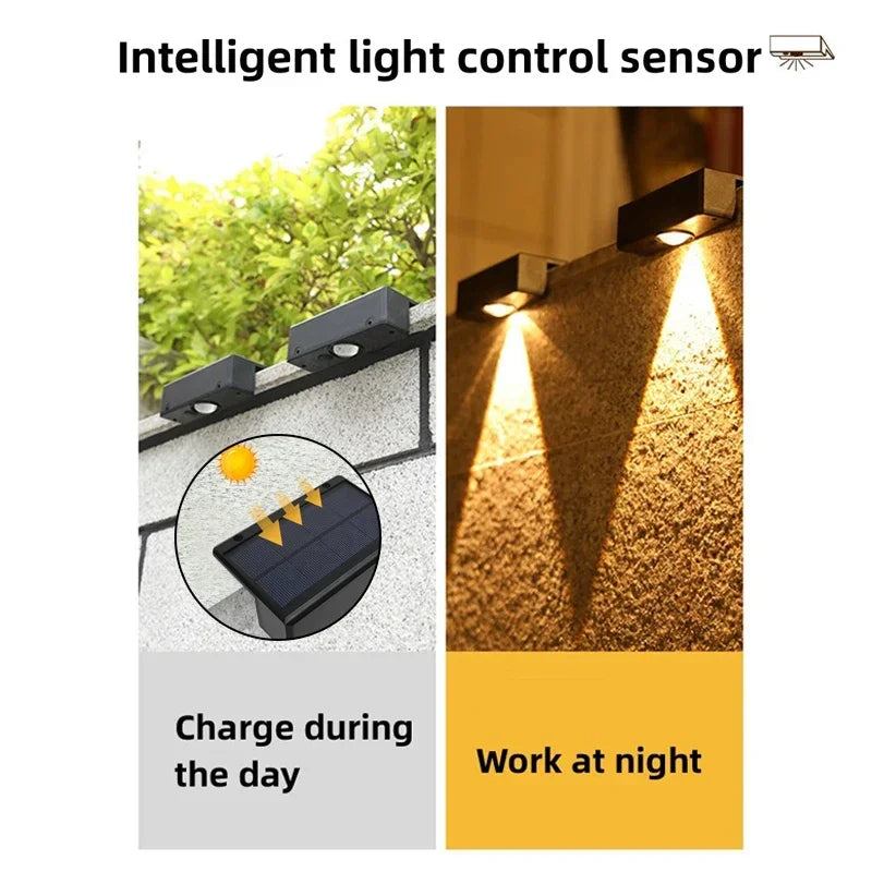 Luces solares LED para jardín, potentes y brillantes, para exteriores, con luz solar directa, IP65, lámpara de pared impermeable para patio, jardín, balcón y valla.