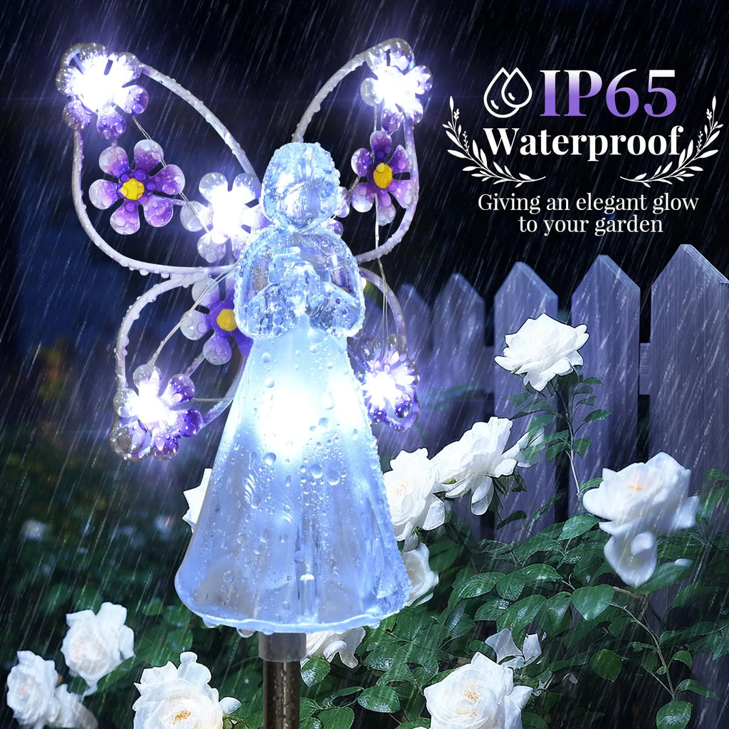 Luz solar de jardín con forma de ángel, luz solar decorativa para exteriores, impermeable, para caminos, tumbas, cementerios, regalo de condolencia