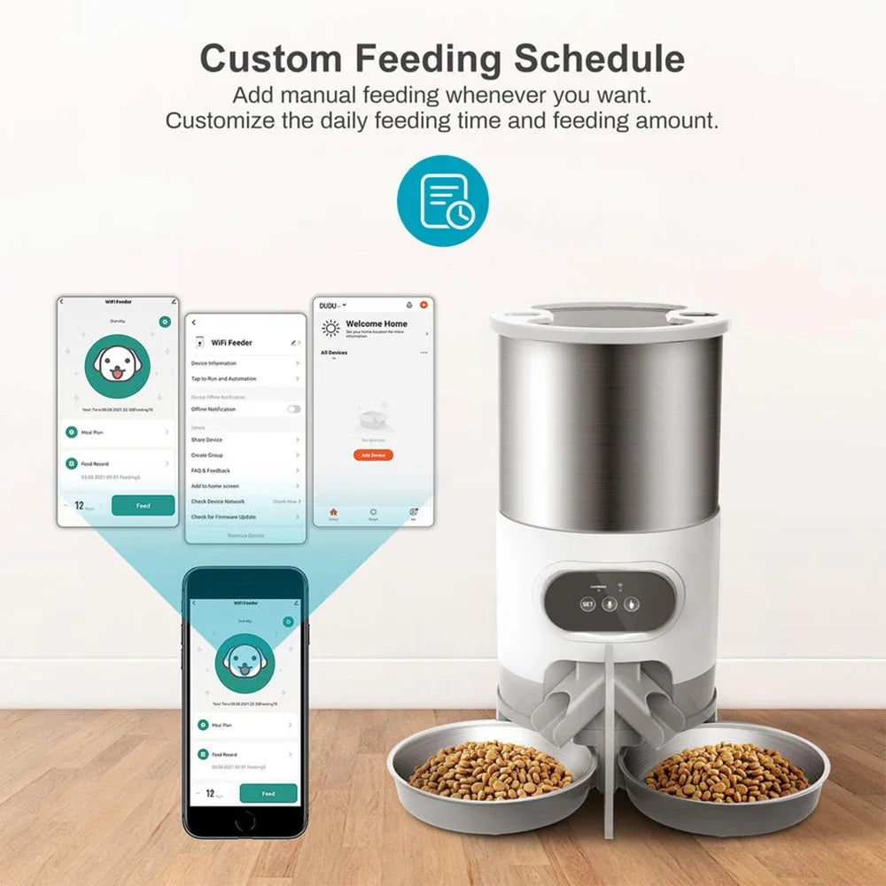 Comedero automático para mascotas de 4,5 L con conexión WIFI y aplicación, dispensador de comida seca, grabadora de voz y temporizador, ideal para gatos y perros grandes.
