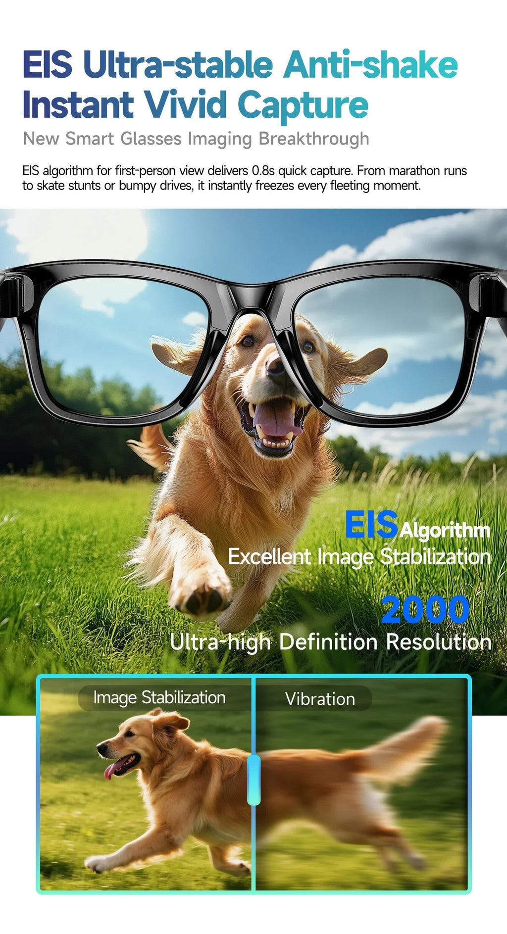 Gafas inteligentes con IA 2026 con cámara de 8 MP, grabación de video, traducción a más de 100 idiomas, Bluetooth, llamadas y reproducción de música. Para hombres y mujeres.