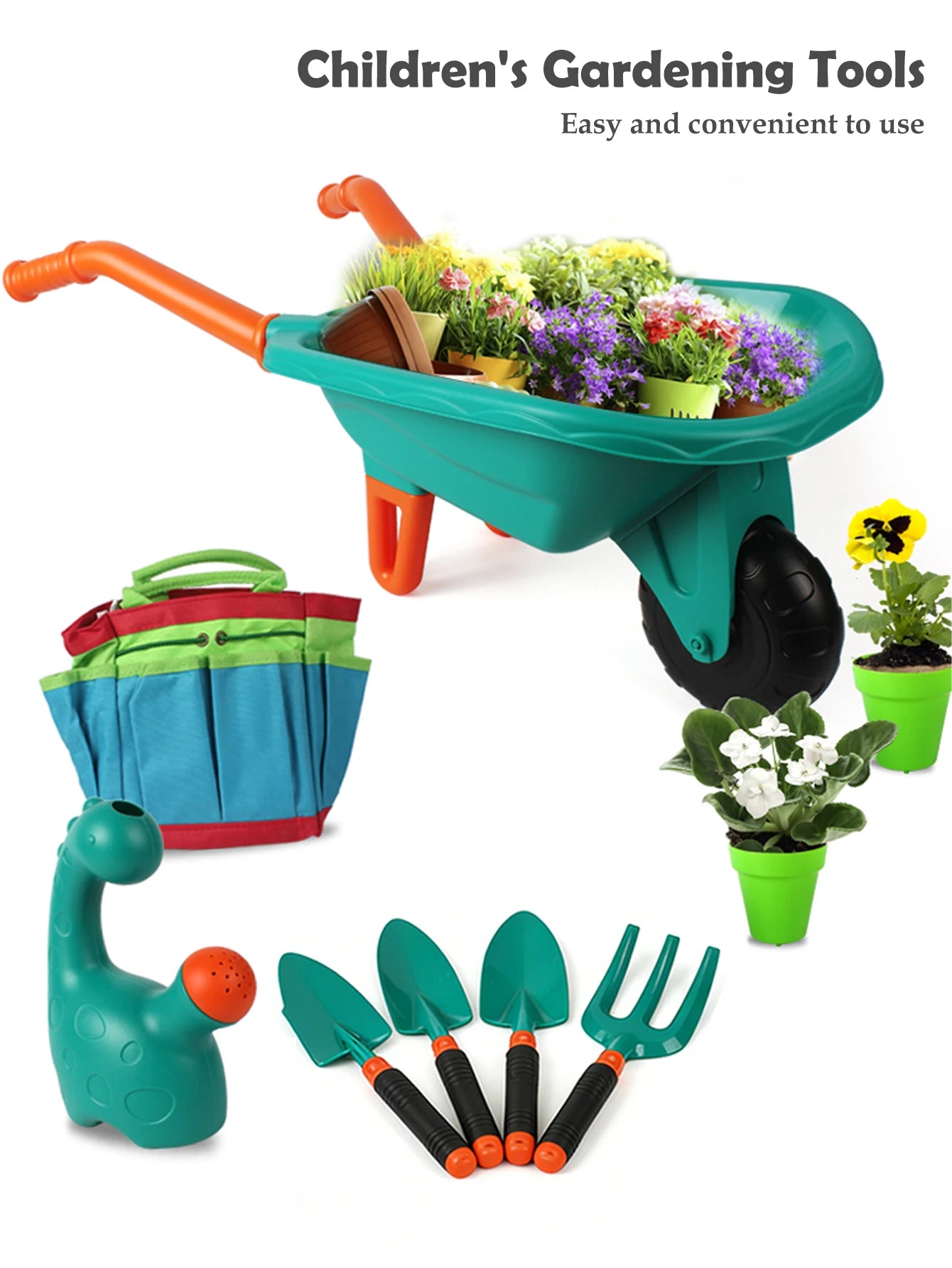 Juego de herramientas de jardinería de juguete para niños, delantal, guantes, herramientas para plantas y flores, regalos para niños y niñas.
