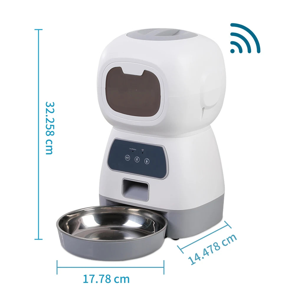 Comedero automático para mascotas de 3,5 L para gatos, WiFi, Smart Swirl, comedero lento para perros con grabadora de voz, dispensador de comida para gatos de gran capacidad con temporizador.