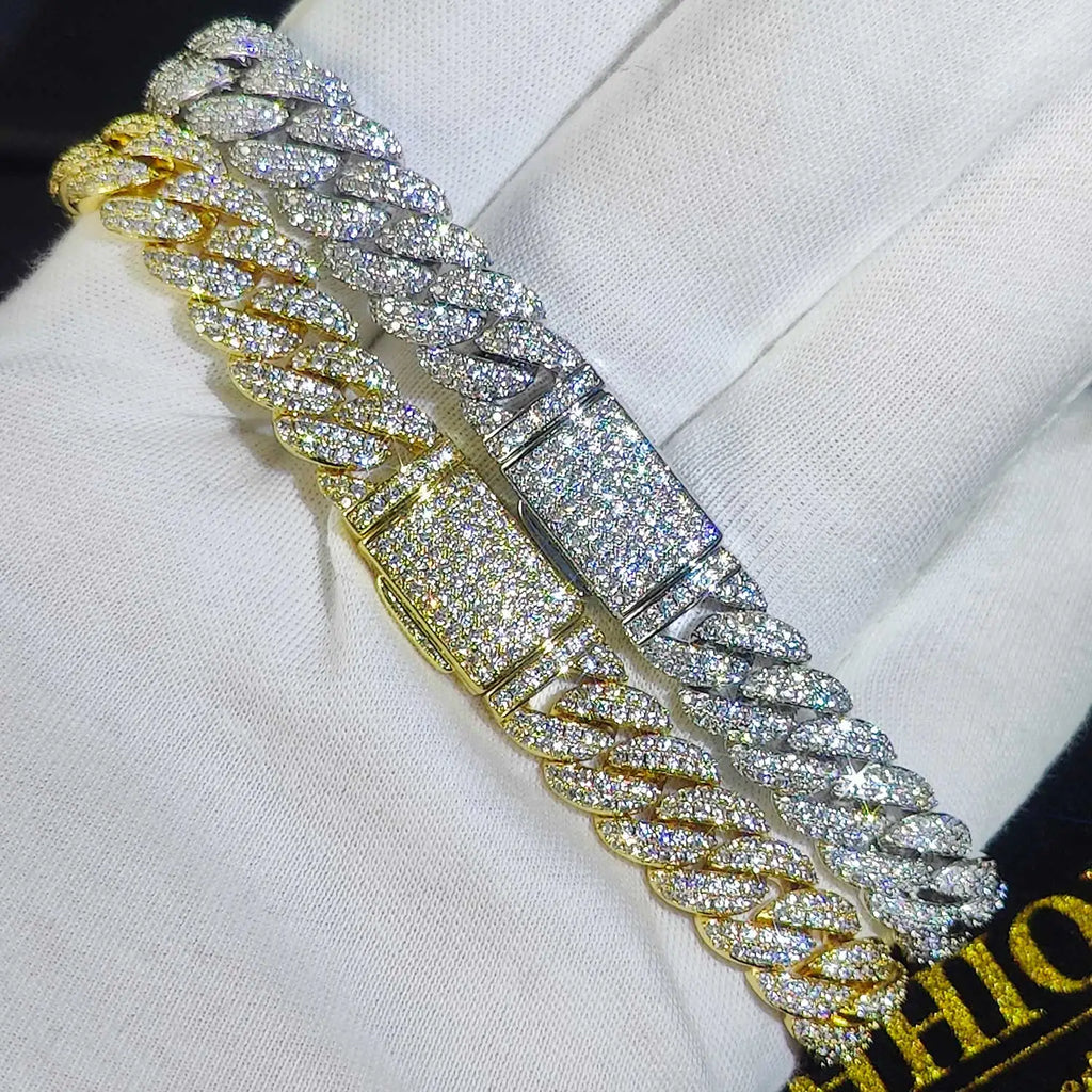 Pulsera cubana de eslabones con circonitas cúbicas de lujo, dos filas de circonitas y cobre, estilo Miami Cuban Bracelet, con incrustaciones de circonitas, estilo hip hop, para hombres y mujeres.