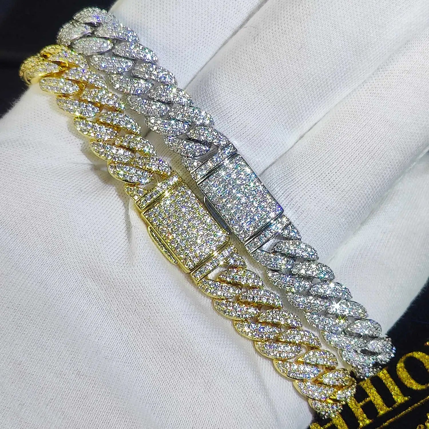 Pulsera cubana de eslabones con circonitas cúbicas de lujo, dos filas de circonitas y cobre, estilo Miami Cuban Bracelet, con incrustaciones de circonitas, estilo hip hop, para hombres y mujeres.