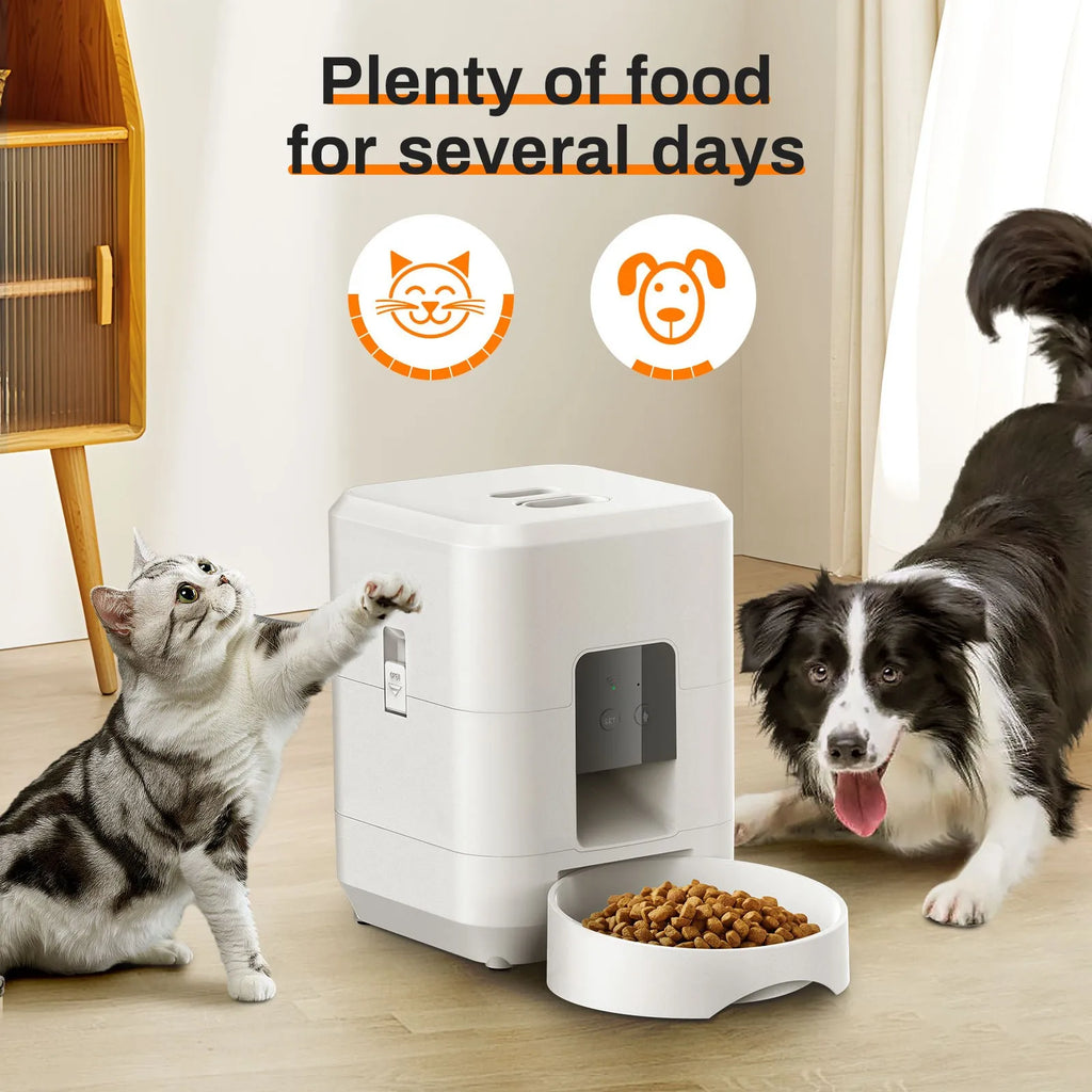 Comedero automático inteligente WiFi de 2 litros para gatos y perros con temporizador y alerta de bajo nivel de comida.