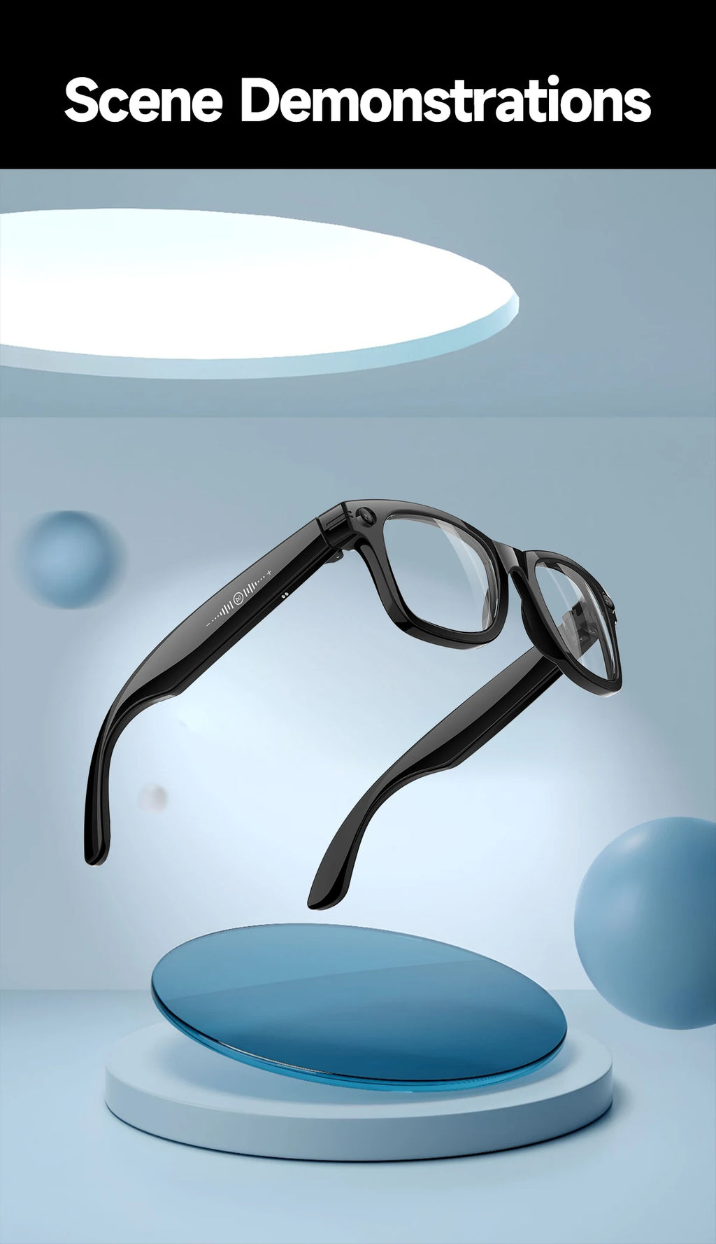 Gafas inteligentes con IA, 5 millones de píxeles, grabación de vídeo, reconocimiento fotográfico, traducción de respuestas, batería de 290 mAh, resistencia al agua IP66, Bluetooth.