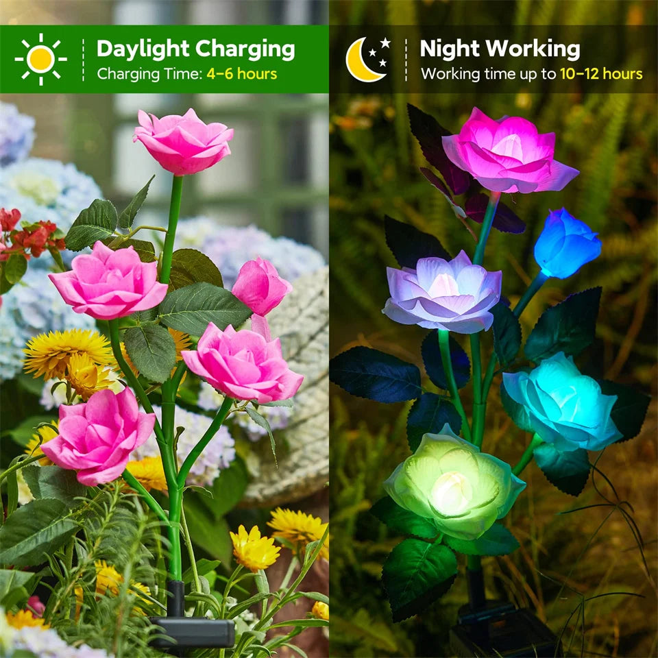 Luces solares de jardín LED impermeables para exteriores con forma de rosa