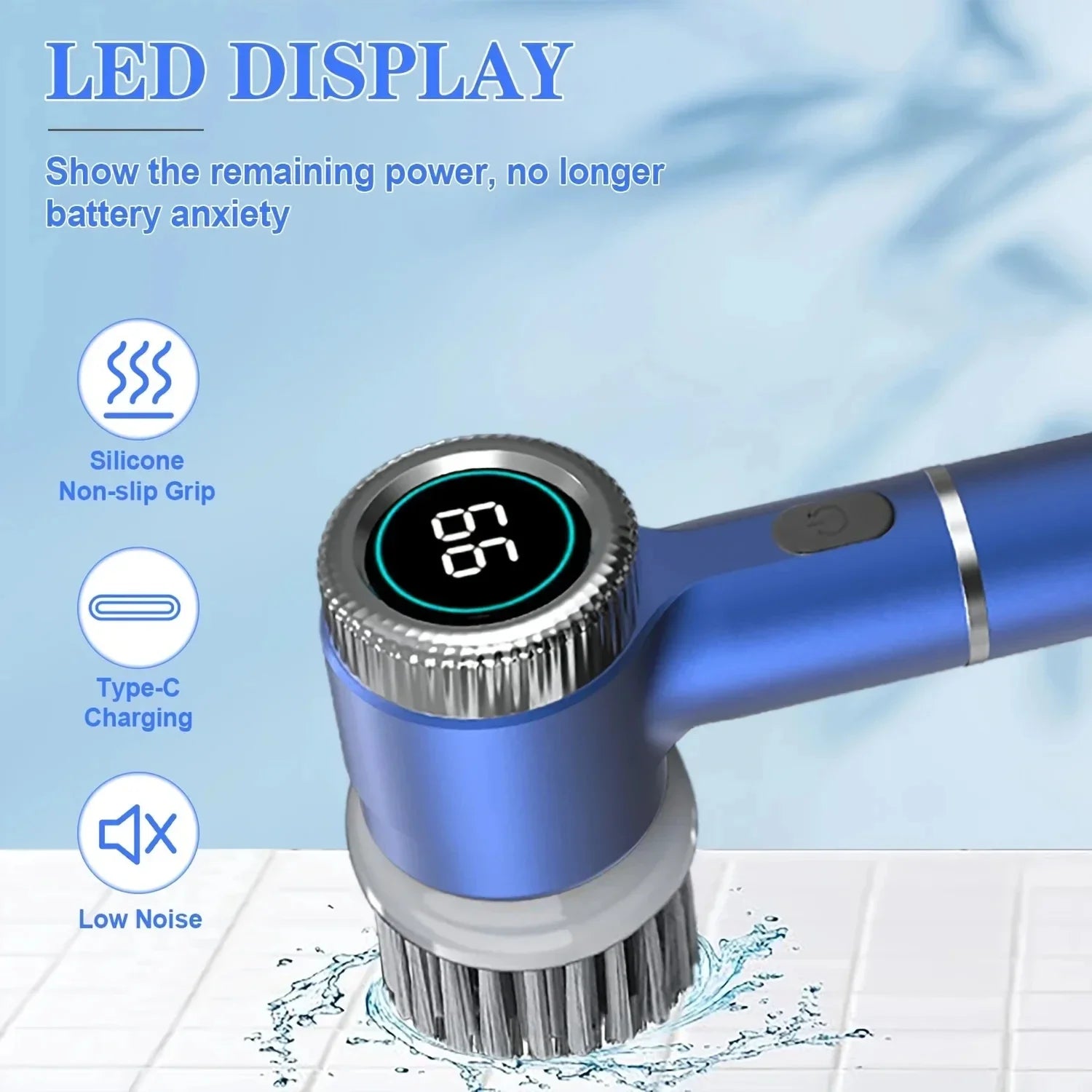 Cepillo de limpieza eléctrico inalámbrico potente, resistente al agua IPX7.