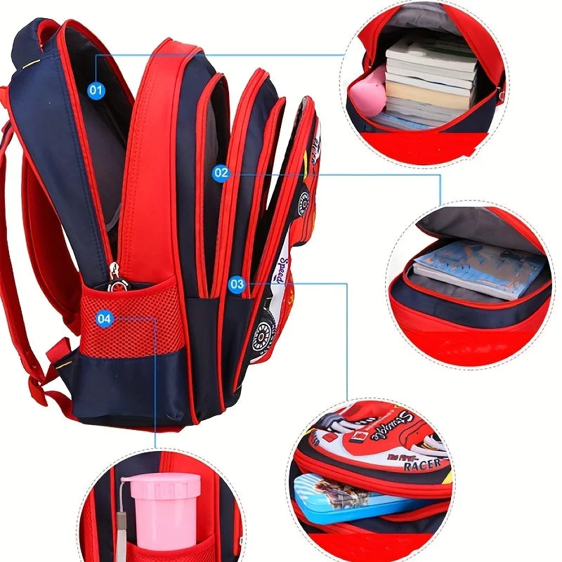 Mochila infantil personalizada con diseño de coche 3D para niño, divertida mochila escolar de dibujos animados para niños, mochila elegante para niños, duradera e impermeable.