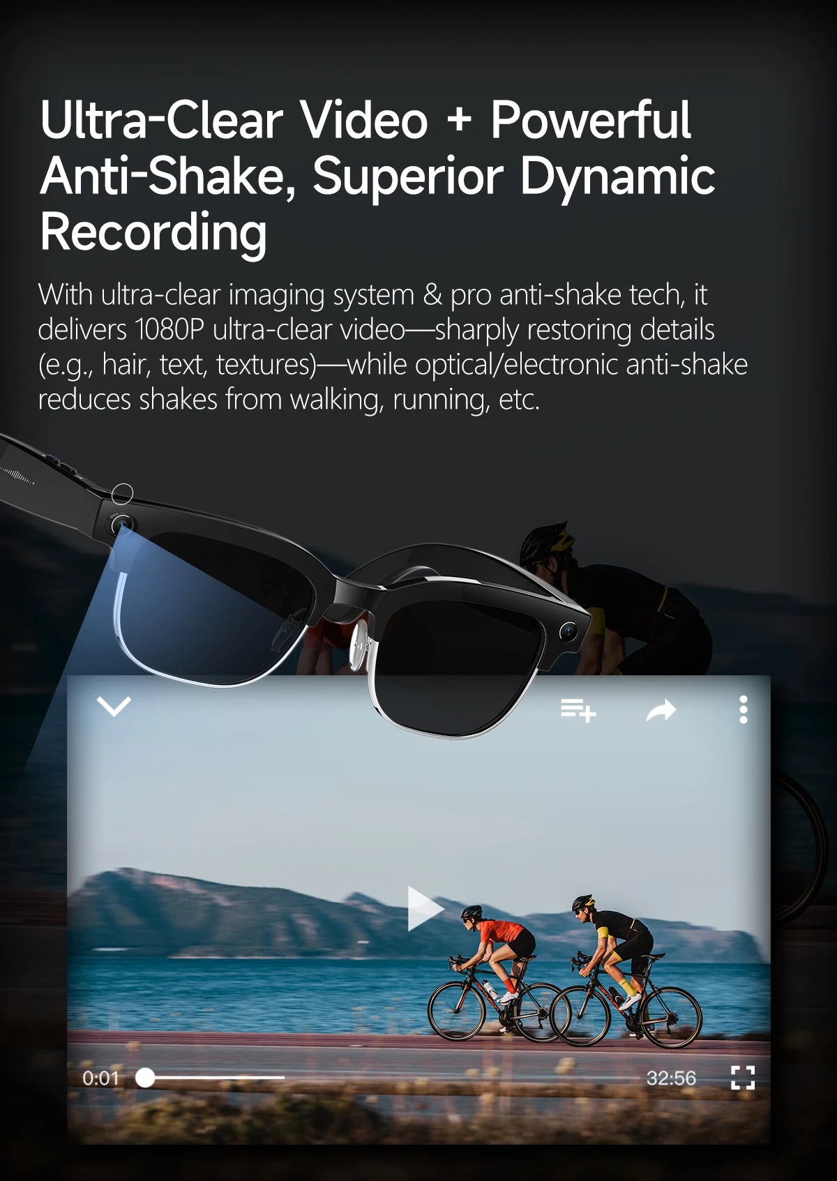 Gafas inteligentes con IA, Bluetooth, 8MP, resistentes al agua (IP66), grabación de video, reconocimiento de fotos y traducción, batería de 290 mAh. Gafas para uso diario.