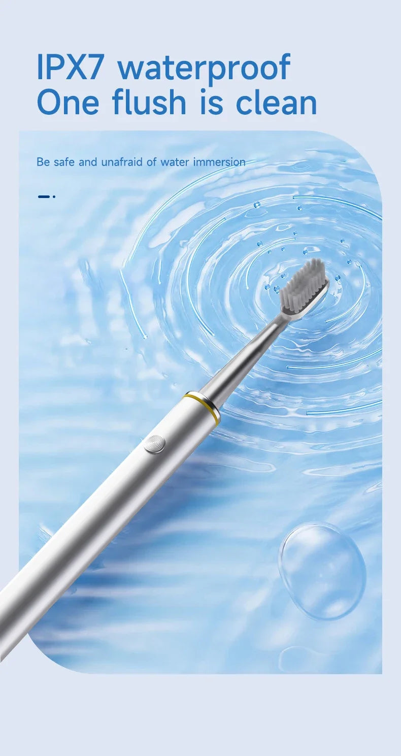 Cepillo de dientes eléctrico con cuerpo de metal fino.