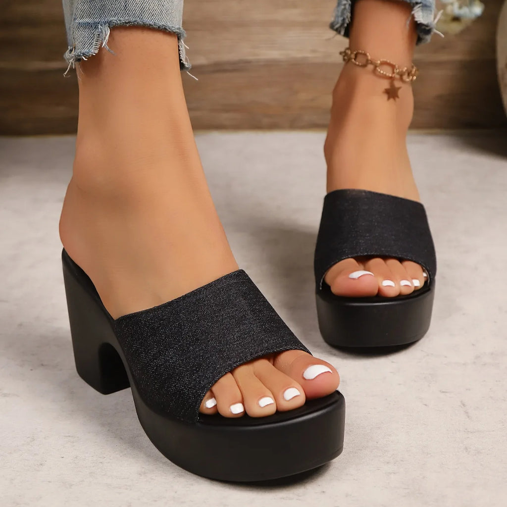 Sandalias de verano para mujer, sandalias de plataforma gruesa con punta abierta, chanclas para exteriores, tacón grueso, zapatos de tacón alto minimalistas de moda para mujer.