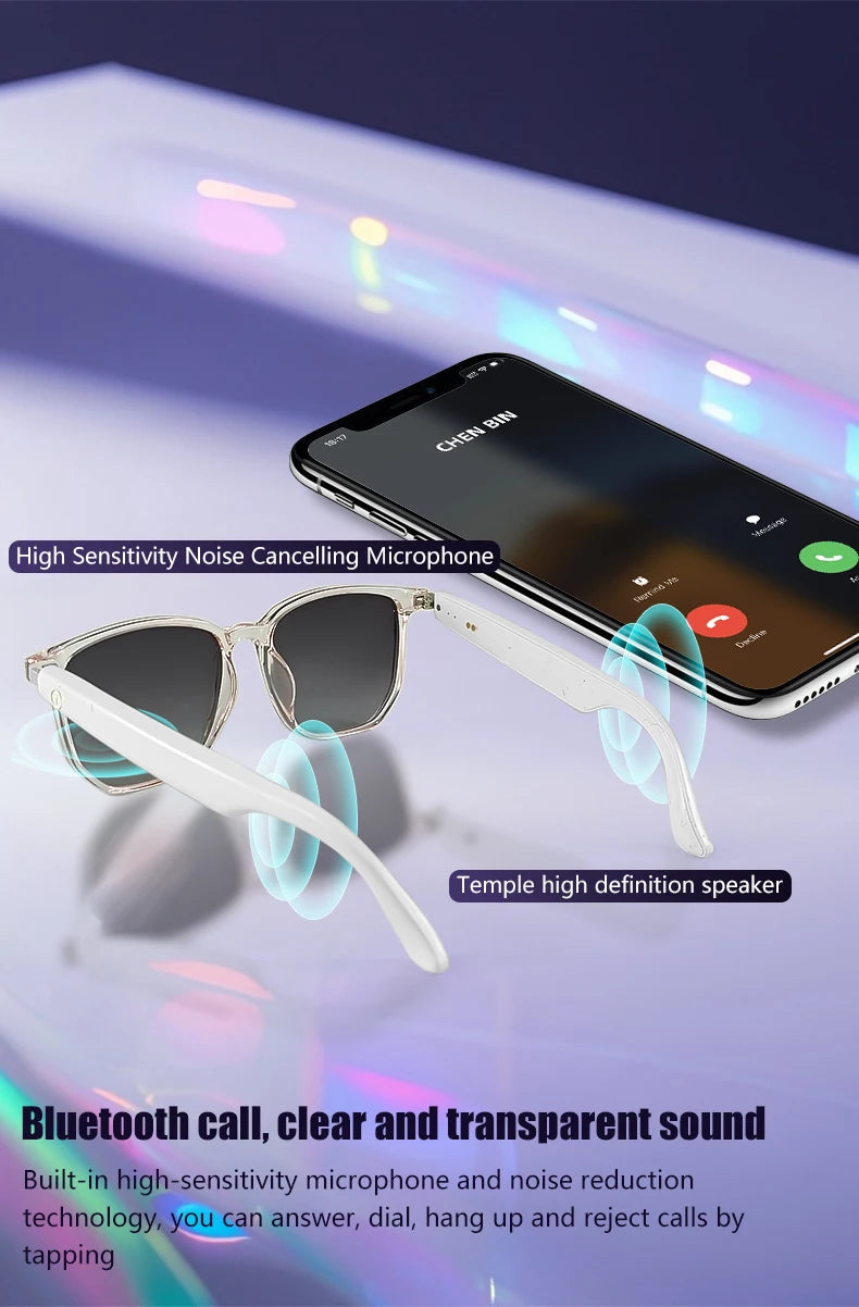 Gafas inteligentes GS03 mejoradas con cámara, grabación de vídeo, reconocimiento fotográfico por IA, traducción de llamadas por Bluetooth y asistente de voz.