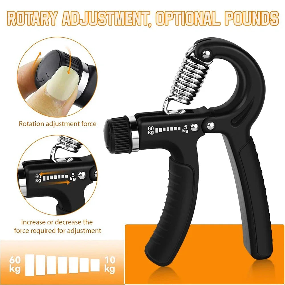 Entrenador de fortalecimiento de fuerza de agarre manual ajustable de 5 a 60 kg, juego completo con contador, ejercitador de muñeca, antebrazo y mano para fortalecer los músculos.