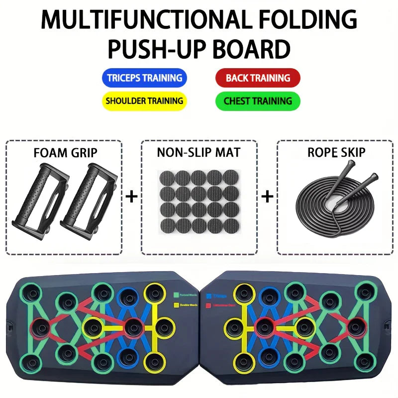 Juego de tabla de flexiones multifuncional portátil con asas, plegable, para entrenamiento de pecho, abdomen, brazos y espalda.