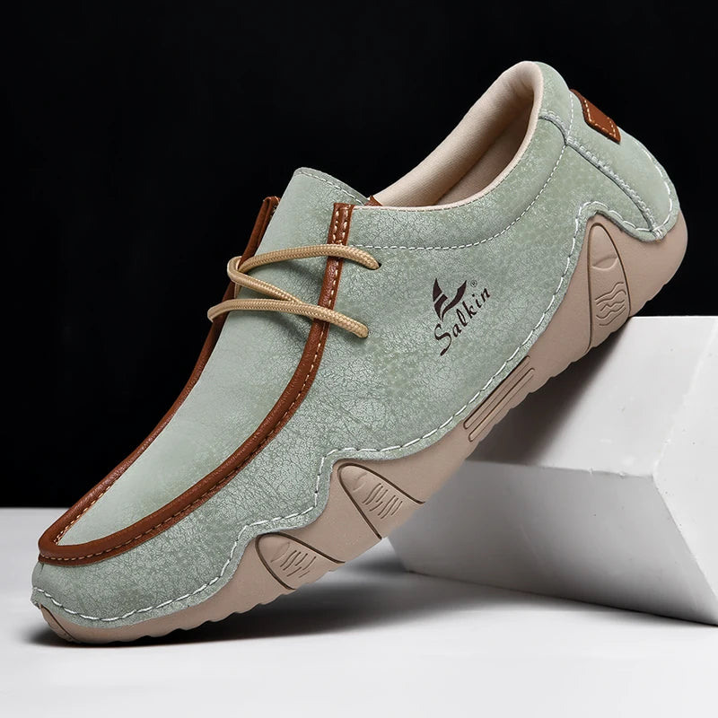 Zapatillas de moda para mujer, hechas a mano, de cuero, estilo casual, con plataforma, mocasines, transpirables, para conducir, tallas grandes.