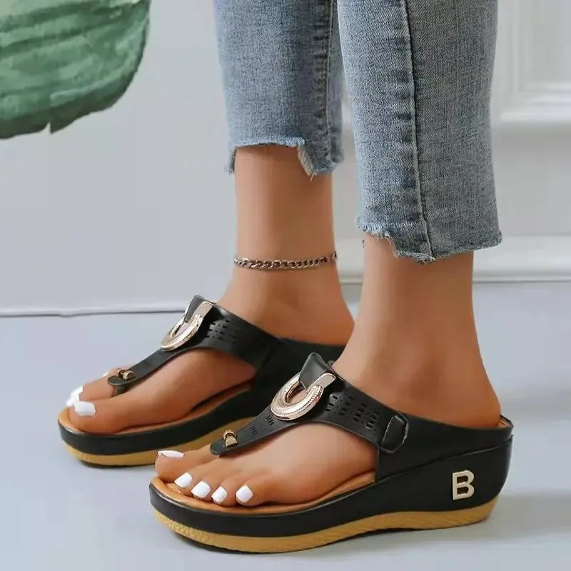 Sandalias de verano para mujer 2024, sandalias de cuña con plataforma de talla grande, chanclas antideslizantes con punta abierta, zapatos de playa cómodos para mujer