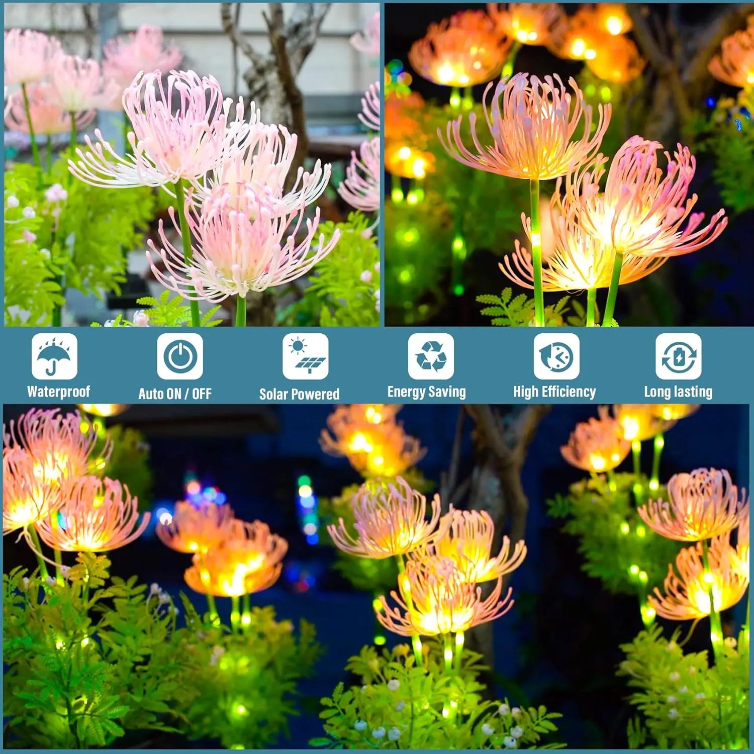 Lámpara solar de jardín con flores y tallo iluminados, panel solar mejorado, decoración para exteriores y regalo para mamá.