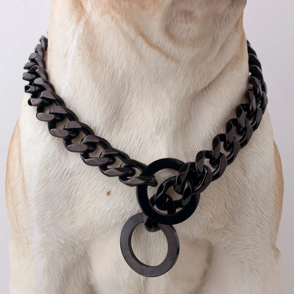 Collar de adiestramiento para perros grandes con cadena de eslabones cubanos dorados de 15 mm.