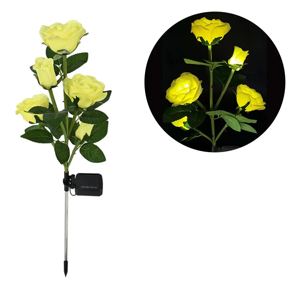 Luces solares de jardín LED impermeables para exteriores con forma de rosa