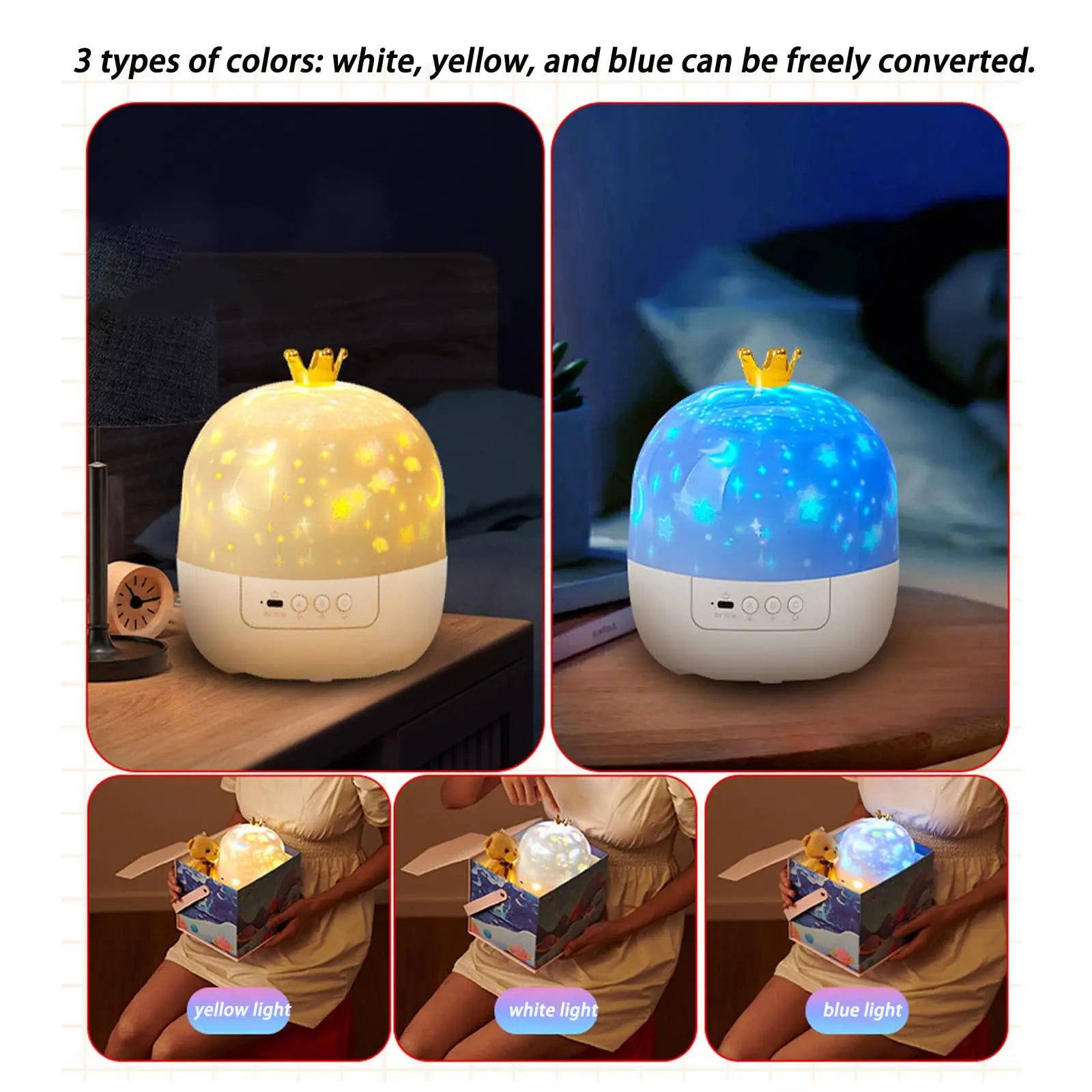 Proyector creativo de fantasía con rotación de 360°, 15 tipos de diapositivas.