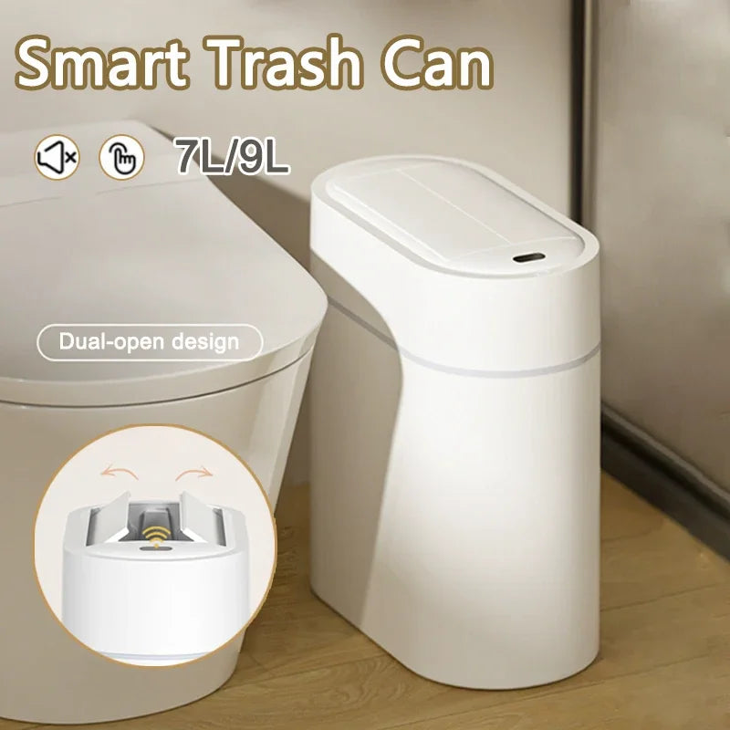 Cubo de basura inteligente con sensor y tapa, 7/9 litros, para montaje en pared, automático, con ranura estrecha, para inodoro, cocina o inducción.
