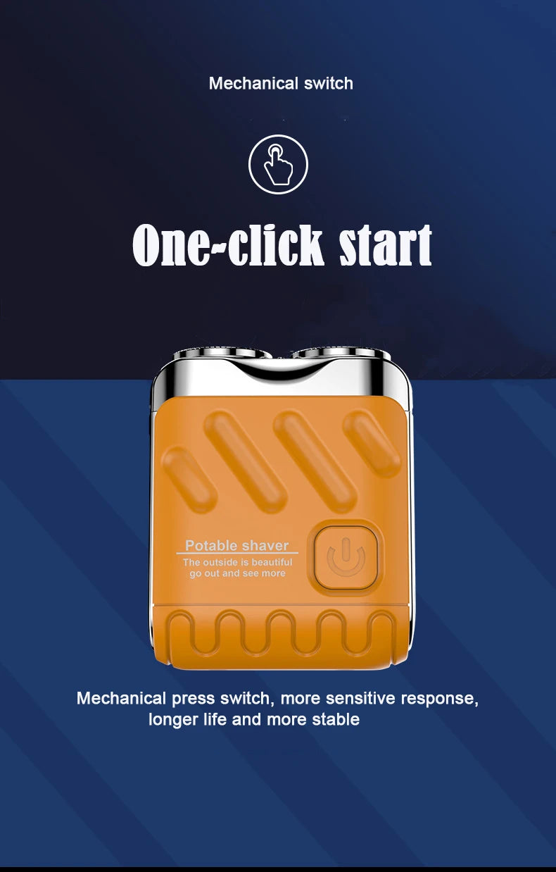 Mini afeitadora portátil para hombres, afeitado en seco, USB-C, resistente al agua IPX7, fácil de limpiar, indicador de batería.