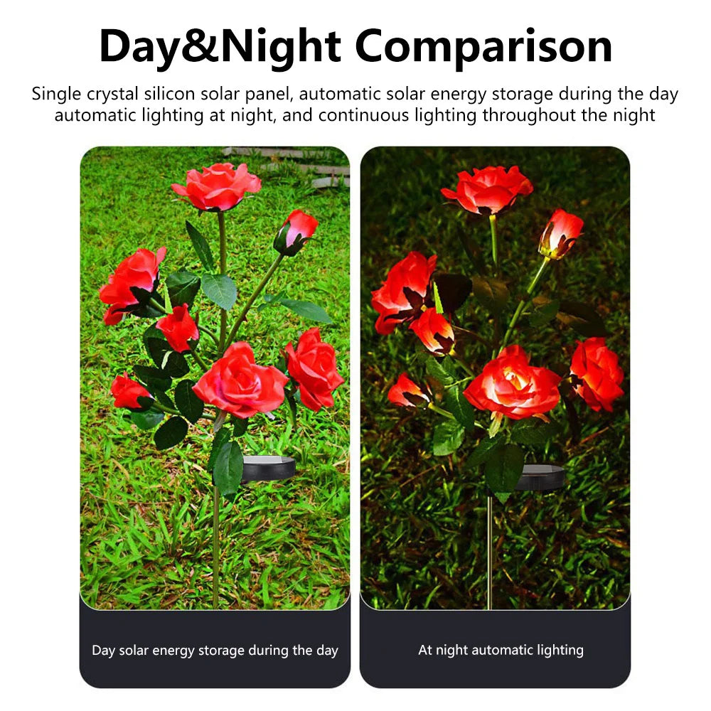 Luces solares de jardín LED impermeables para exteriores con forma de rosa