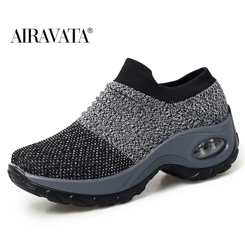Zapatos casuales para mujer, zapatillas deportivas gruesas, zapatos de plataforma para caminar, mocasines casuales de punto a la moda, tallas 35-42