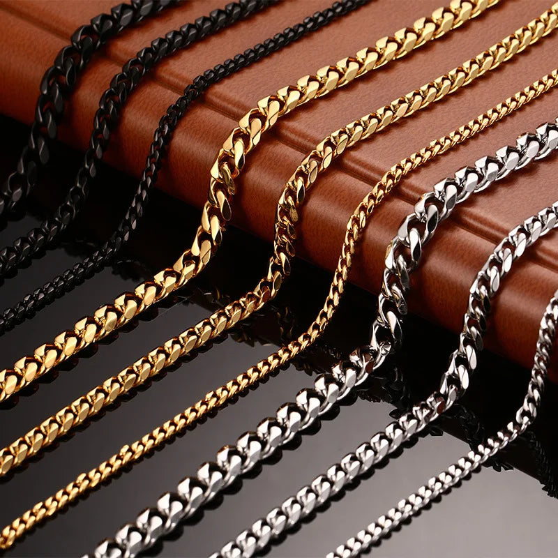 Collar de cadena cubana de acero inoxidable YQ de 3 mm a 13 mm para hombre y mujer, estilo punk básico, cadena tipo eslabón, joyería para el cuello.