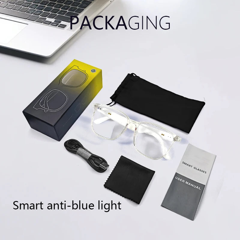 Gafas inteligentes GS03 mejoradas con cámara, grabación de vídeo, reconocimiento fotográfico por IA, traducción de llamadas por Bluetooth y asistente de voz.